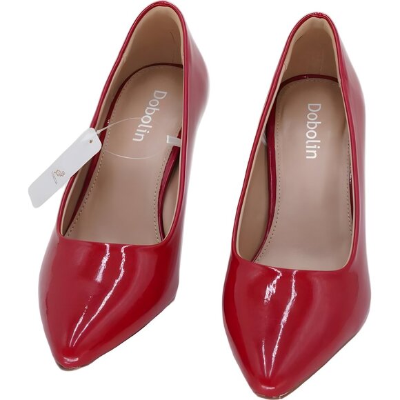 Dobolin Red Patent Pointed-Toe Pumps Heels Women US 7.5M EU 38 - Picture 5 of 6